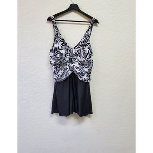 HOLIPICK Swimsuit 18W Black White Molded Cup Comfort Fit Skirted Vacation Womens